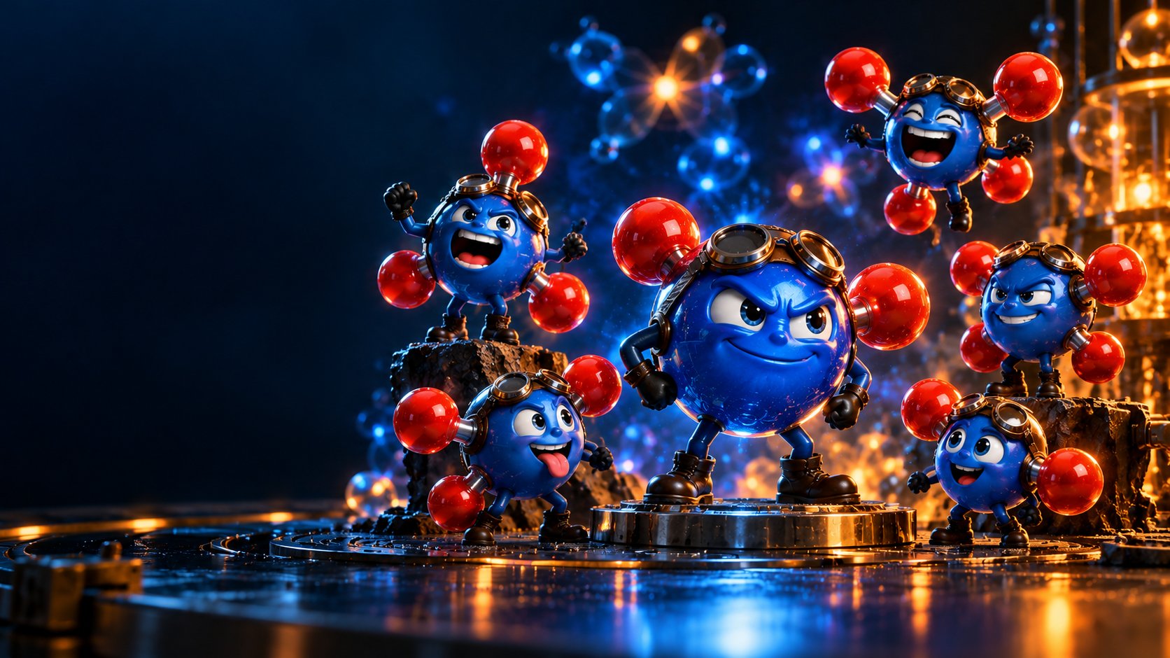 A comic family portrait of six nitrogen oxides, each holding its own formula placard.